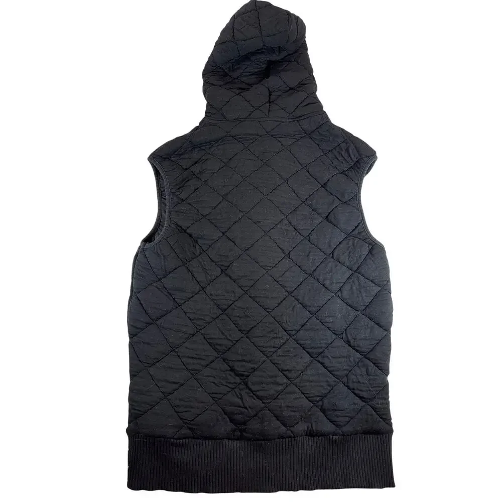 Mono B Oversized Hooded Quilted Fleece Vest Zip Up‎ Pockets Womens M